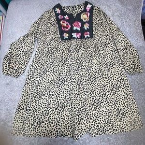 Emery Rose Shein Shift Dress Plus Women 2XL Black Animal Print Floral Embroidery